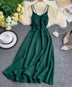 Spaghetti Strap Summer Classical Ankle-Length Dresses SPAGHETTI STRAP SUMMER DRESSESES Color: Green Size: XS 