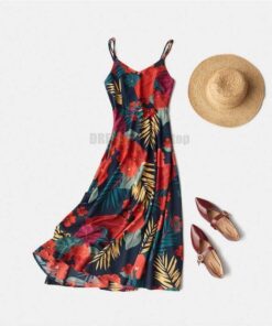 Spaghetti Strap Summer Classical Ankle-Length Dresses SPAGHETTI STRAP SUMMER DRESSESES Color: Black Flower Size: M 