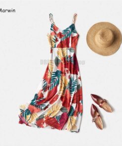 Spaghetti Strap Summer Classical Ankle-Length Dresses SPAGHETTI STRAP SUMMER DRESSESES Color: Red Flower Size: XS 