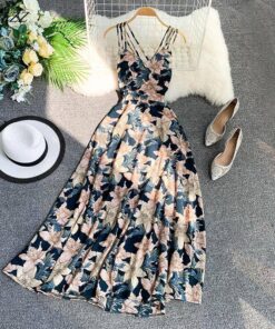 Spaghetti Strap Summer Floral Print Long Dress SPAGHETTI STRAP SUMMER DRESSESES Color: Navy Blue Size: M 