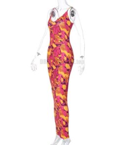 Best Bodycon Colorful Print Maxi Sleeveless Dress BEST BODYCON DRESSES color: Rose Red 