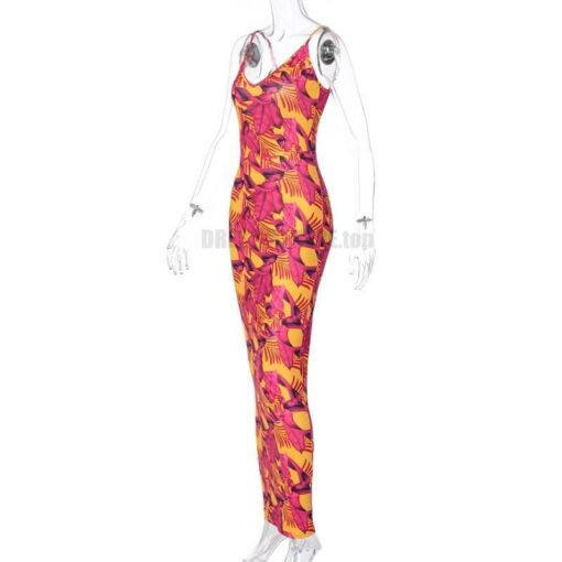 Best Bodycon Colorful Print Maxi Sleeveless Dress BEST BODYCON DRESSES color: Rose Red