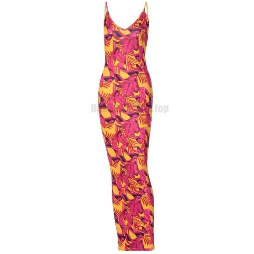 Best Bodycon Colorful Print Maxi Sleeveless Dress BEST BODYCON DRESSES color: Rose Red