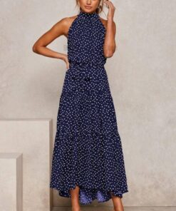 Daytime Summer Long Polka Dot Dress DAYTIME DRESSES color: Beige|Black|Brown|dark blue|Dark Red|Green|Red|Red 100 Polyester|Royal Blue|Yellow|Yellow 100 Polyester 