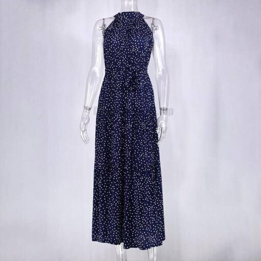 Daytime Summer Long Polka Dot Dress DAYTIME DRESSES color: Beige|Black|Brown|dark blue|Dark Red|Green|Red|Red 100 Polyester|Royal Blue|Yellow|Yellow 100 Polyester