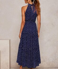 Daytime Summer Long Polka Dot Dress DAYTIME DRESSES color: Beige|Black|Brown|dark blue|Dark Red|Green|Red|Red 100 Polyester|Royal Blue|Yellow|Yellow 100 Polyester 