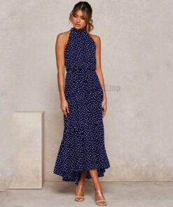 Daytime Summer Long Polka Dot Dress DAYTIME DRESSES Color: dark blue Size: XL 