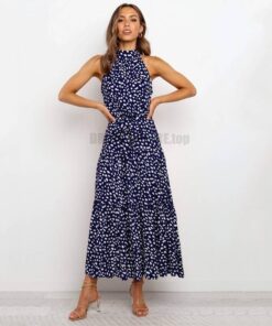 Daytime Summer Long Polka Dot Dress DAYTIME DRESSES Color: Royal Blue Size: M 