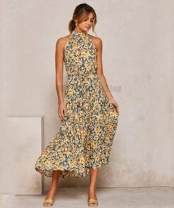 Daytime Summer Long Polka Dot Dress DAYTIME DRESSES Color: Yellow 100 Polyester Size: XL 