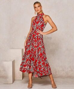 Daytime Summer Long Polka Dot Dress DAYTIME DRESSES Color: Red 100 Polyester Size: XL 