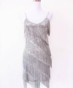 Flapper Dress Vintage Sequin Gold Fringe Dress FLAPPER DRESSES Color: ash grey Size: XL 