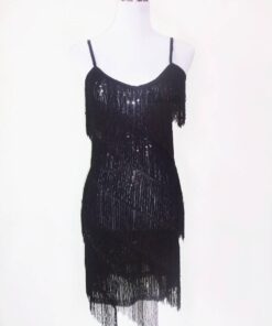 Flapper Dress Vintage Sequin Gold Fringe Dress FLAPPER DRESSES Color: Black Size: XL 
