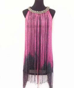 Flapper Metal Chain Halter Fringe Dress FLAPPER DRESSES Color: fushia with black Size: One Size 