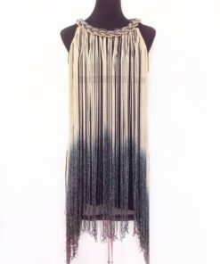 Flapper Metal Chain Halter Fringe Dress FLAPPER DRESSES Color: beige with black Size: One Size 