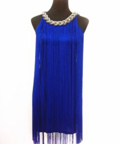 Flapper Metal Chain Halter Fringe Dress FLAPPER DRESSES Color: pure blue Size: One Size 