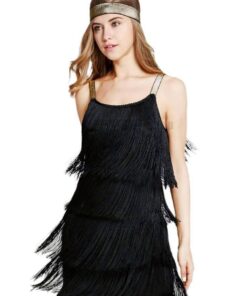Flapper Tassel Low Cut Fringe Dress FLAPPER DRESSES Color: Black Size: S 