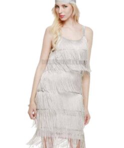 Flapper Tassel Low Cut Fringe Dress FLAPPER DRESSES Color: sliver Size: S 