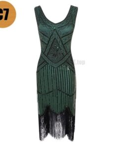 Flapper Vintage Sleeveless Sequin Embellished Full Fringed Dress FLAPPER DRESSES Color: C7 Size: M 