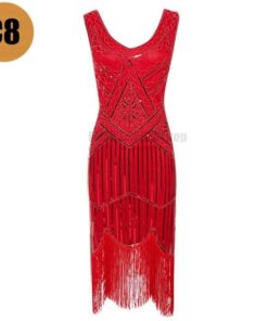 Flapper Vintage Sleeveless Sequin Embellished Full Fringed Dress FLAPPER DRESSES Color: C8 Size: XL 