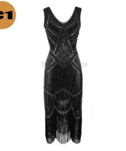 Flapper Vintage Sleeveless Sequin Embellished Full Fringed Dress FLAPPER DRESSES Color: C1 Size: XS 
