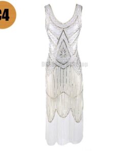 Flapper Vintage Sleeveless Sequin Embellished Full Fringed Dress FLAPPER DRESSES Color: C4 Size: XL 