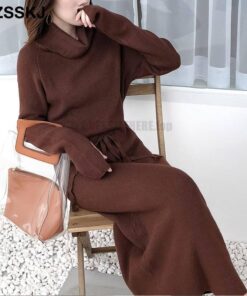 Thumb Hole Autumn Winter Turtleneck Long Sweater Dress THUMB HOLE DRESSES color: Beige|Black|Brown|Dark Grey|Khaki|White 