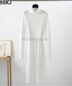 Thumb Hole Autumn Winter Turtleneck Long Sweater Dress THUMB HOLE DRESSES Color: White Size: One Size 