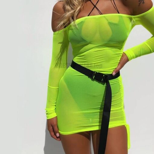 Best Bodycon Long Sleeve Mesh Dress BEST BODYCON DRESSES color: Green|Pink