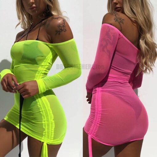 Best Bodycon Long Sleeve Mesh Dress BEST BODYCON DRESSES color: Green|Pink