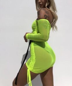 Best Bodycon Long Sleeve Mesh Dress BEST BODYCON DRESSES Color: Green Size: S 
