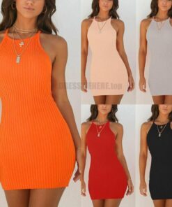 Bodycon Tank Slim Mini Knitted Dress DAYTIME DRESSES color: Black|Gray|Ivory|Orange|Red