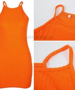 Bodycon Tank Slim Mini Knitted Dress DAYTIME DRESSES color: Black|Gray|Ivory|Orange|Red 