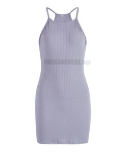 Bodycon Tank Slim Mini Knitted Dress DAYTIME DRESSES Color: Gray Size: S 