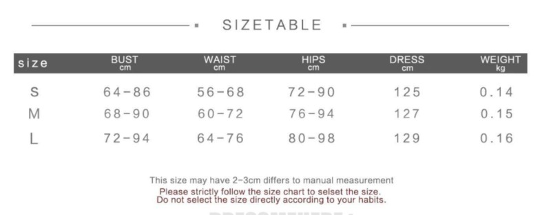 size table summer sexy dress