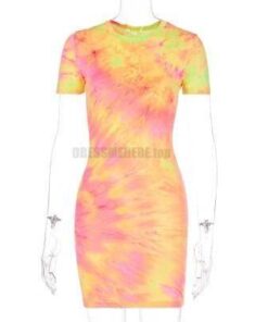 Neon Color Tye Dye Rainbow Sexy Dress NEON COLOR DRESSES Color: Orange Size: XL 