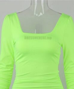 Neon Color Square neck Rushed Dress NEON COLOR DRESSES color: Neon Green|White 