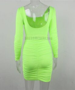 Neon Color Square neck Rushed Dress NEON COLOR DRESSES color: Neon Green|White 