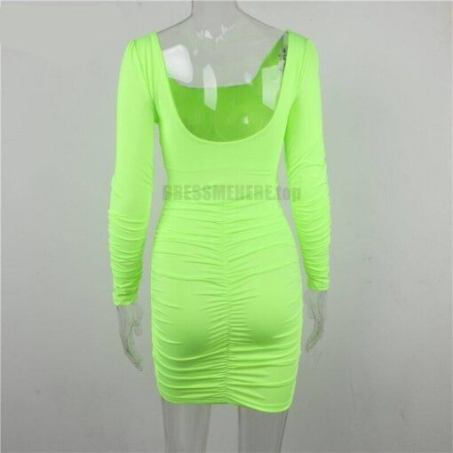 Neon Color Square neck Rushed Dress NEON COLOR DRESSES color: Neon Green|White
