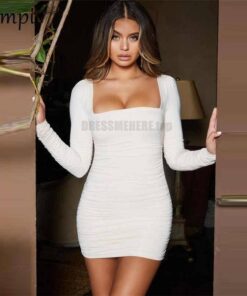 Neon Color Square neck Rushed Dress NEON COLOR DRESSES Color: White Size: S 