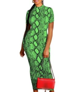 Snakeskin Bodycon Short Sleeve Long Dress BLUE SNAKESKIN DRESSES Color: 2 Size: S 