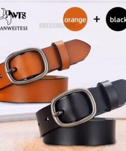 Women Genuine Leather Pin Buckles Vintage Belt GIFTS Color: black-orange Belt Length: 90cm 22to24 inch 
