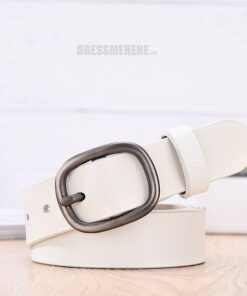 Women Genuine Leather Pin Buckles Vintage Belt GIFTS Color: White Belt Length: 120cm 37to39 inch 