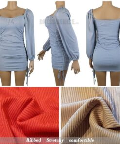Bodycon Rushed Drawstring Puff Sleeve Mini Dress BEST BODYCON DRESSES color: Black|Light blue|Light pink|Purple|Red|White 