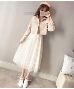 Fashion 2019 Women Dress with Out Wear Apricot Blue Pink Color Two Piece Suit Spring Female Dresses DRESSES FOR WORK Color: apricot Size: S 
