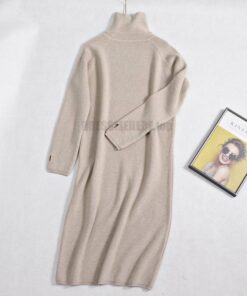 GIGOGOU Thumb Hole Long Knit Women Maxi Sweater Retro Thick Warm Turtleneck Straight Dress Winter Christmas Party Dress Vestido THUMB HOLE DRESSES Color: Khaqi Size: One Size 