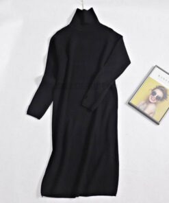 GIGOGOU Thumb Hole Long Knit Women Maxi Sweater Retro Thick Warm Turtleneck Straight Dress Winter Christmas Party Dress Vestido THUMB HOLE DRESSES Color: Black Size: One Size 