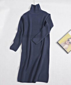 GIGOGOU Thumb Hole Long Knit Women Maxi Sweater Retro Thick Warm Turtleneck Straight Dress Winter Christmas Party Dress Vestido THUMB HOLE DRESSES Color: Blue Size: One Size 