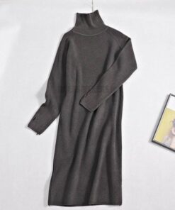 GIGOGOU Thumb Hole Long Knit Women Maxi Sweater Retro Thick Warm Turtleneck Straight Dress Winter Christmas Party Dress Vestido THUMB HOLE DRESSES Color: Gray Size: One Size 