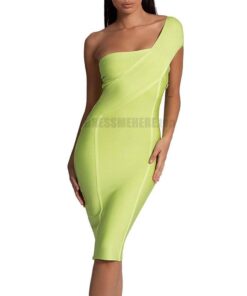Ocstrade Celebrity Bandage Dress New Arrival 2020 Summer Women Neon Green Bandage Dress Bodycon One Shoulder Evening Party Dress NEON ZIP UP DRESSES Color: Neon Green Size: XS 