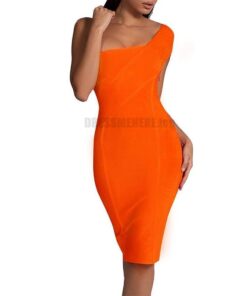 Ocstrade Celebrity Bandage Dress New Arrival 2020 Summer Women Neon Green Bandage Dress Bodycon One Shoulder Evening Party Dress NEON ZIP UP DRESSES Color: Neon Orange Size: XS 